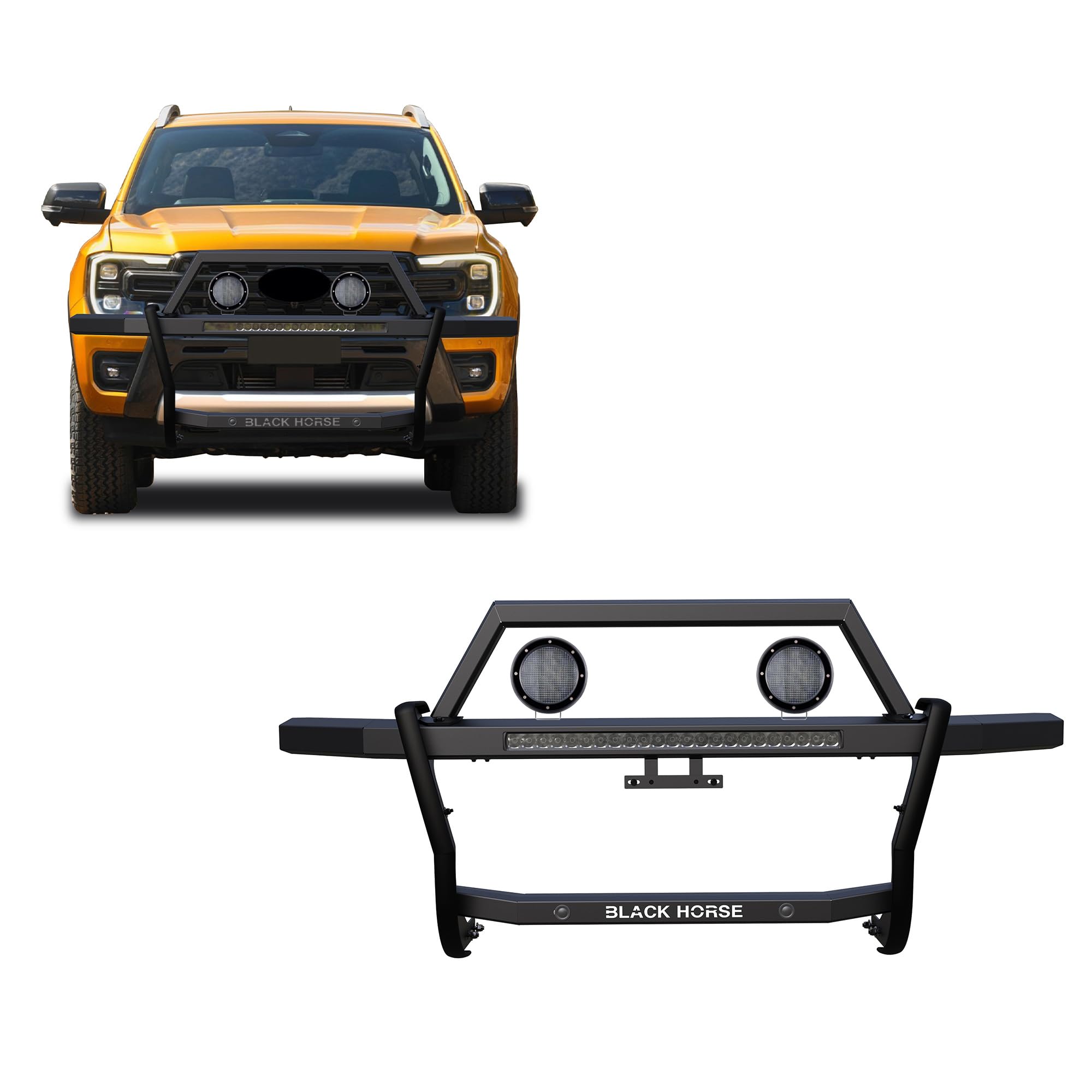 Rambler Black Horse Grille Guard Kit Modular Black Compatible with 2019-2023 Ford Ranger-RAGF10-K1PLFB
