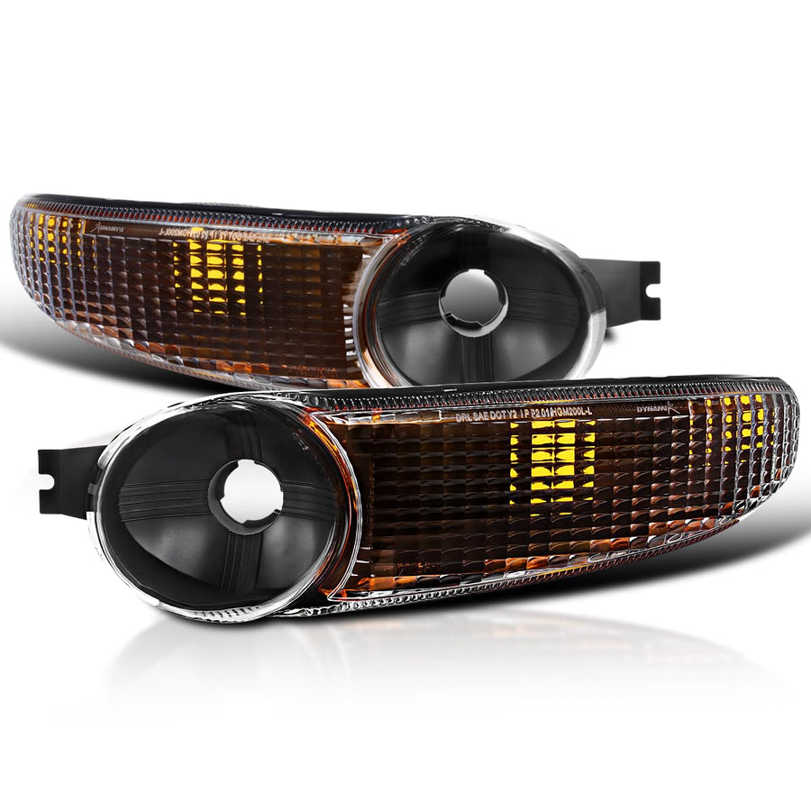 Bumper Lights SPEC-D TUNING Black Compatible with 2000-2006 GMC Sierra Yukon XL 1500, Left + Right Pair Lamp Assemblies