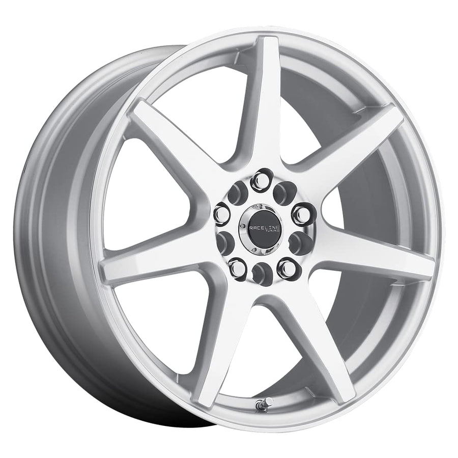 16X7"5X110/5X115 Bolt Pattern Raceline Wheels 131S EVO Wheel Silver +40mm Offset/(5.57"B/S) 7 Spoke Aluminum Passenger Car Wheels, Full Size Replacement Silver Car Rims