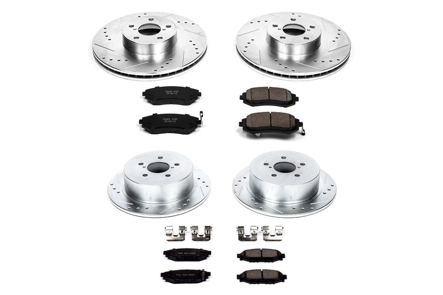 Power Stop K4081 Z23 Carbon Fiber Brake Pads Front and Rear with Drilled & Slotted Brake Rotors Kit For Subaru Legacy 2005, Subaru Outback 2005 [Model Specific]