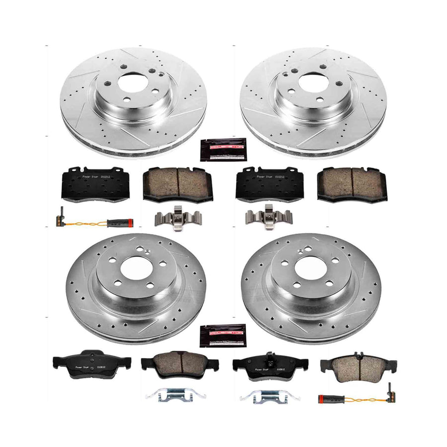 Power Stop K6753 Z23 Carbon Fiber Brake Pads Front and Rear with Drilled & Slotted Brake Rotors Kit For Mercedes-Benz E550 2007-2009 [Model Specific]