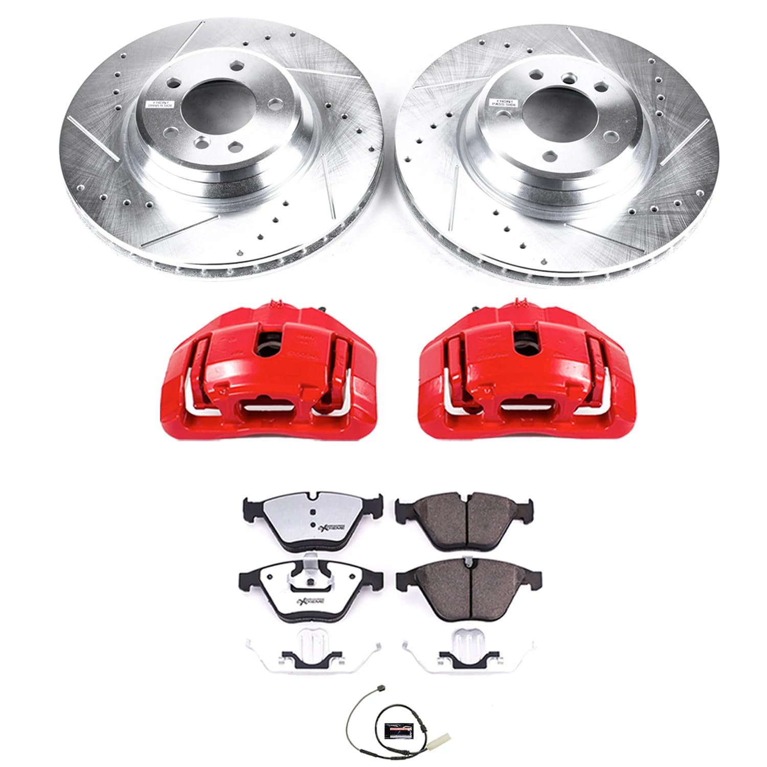 Power Stop Front KC6055-26 Z26 Street Warrior Brake Kit and BMW 1 Front Sensor Wire