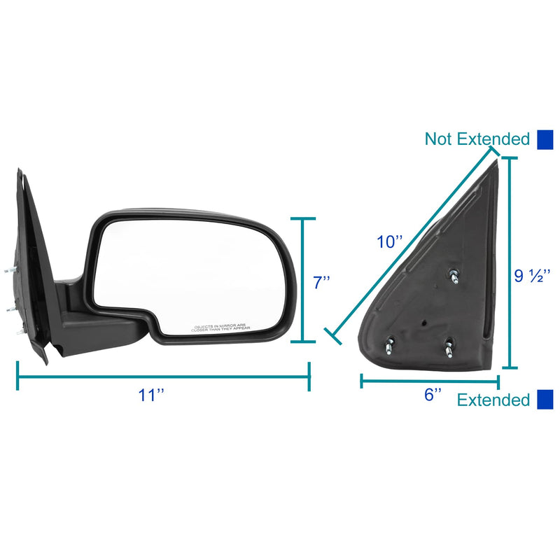 Manual Side Mirrors Spec-D Tuning Black Compatible with 1999-2002 Chevy Silverado, Left + Right Pair