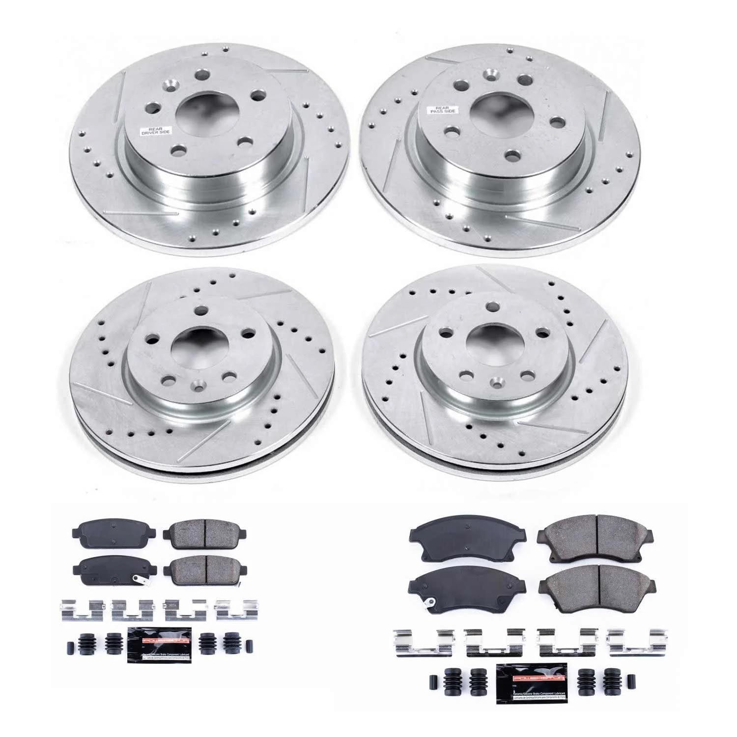 Power Stop K5551 Z23 Carbon Fiber Brake Pads Front and Rear with Drilled & Slotted Brake Rotors Kit For Chevrolet Cruze, Chevrolet Cruze Limited, Chevrolet Sonic [Model Specific]