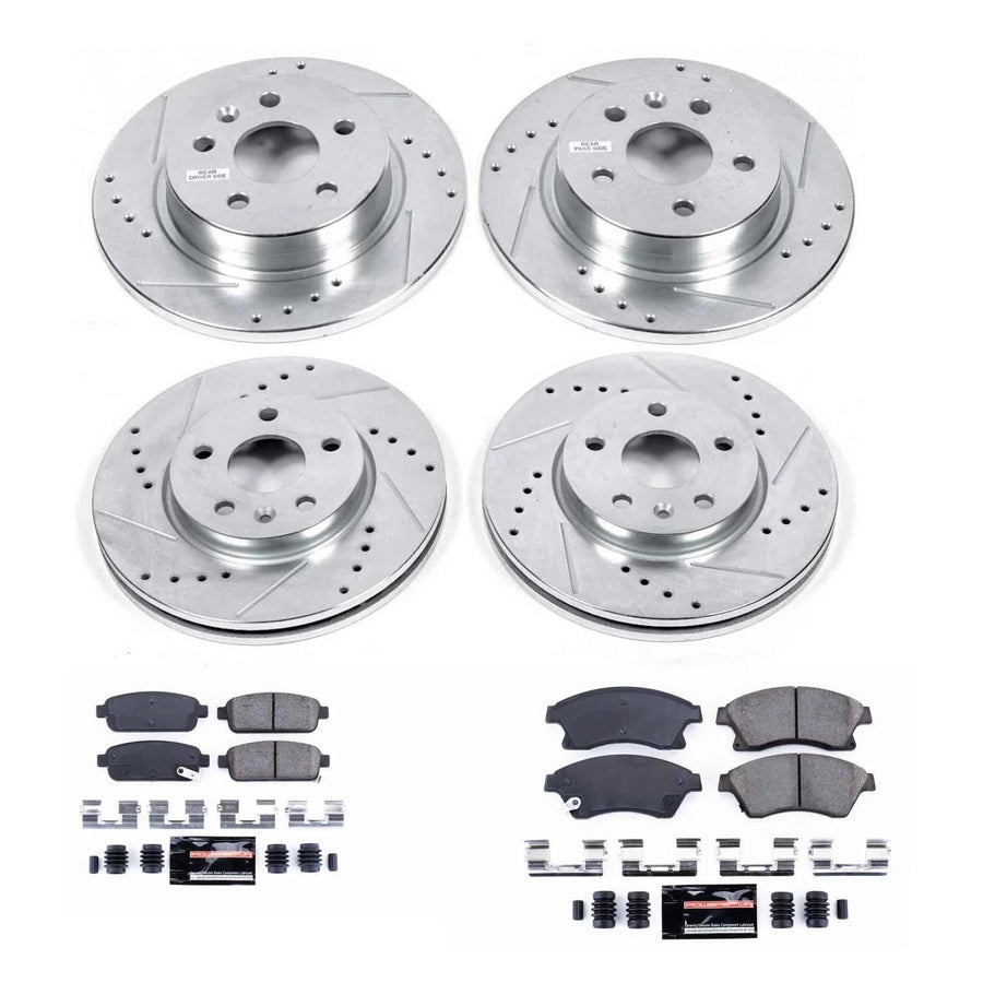Power Stop K5551 Z23 Carbon Fiber Brake Pads Front and Rear with Drilled & Slotted Brake Rotors Kit For Chevrolet Cruze, Chevrolet Cruze Limited, Chevrolet Sonic [Model Specific]