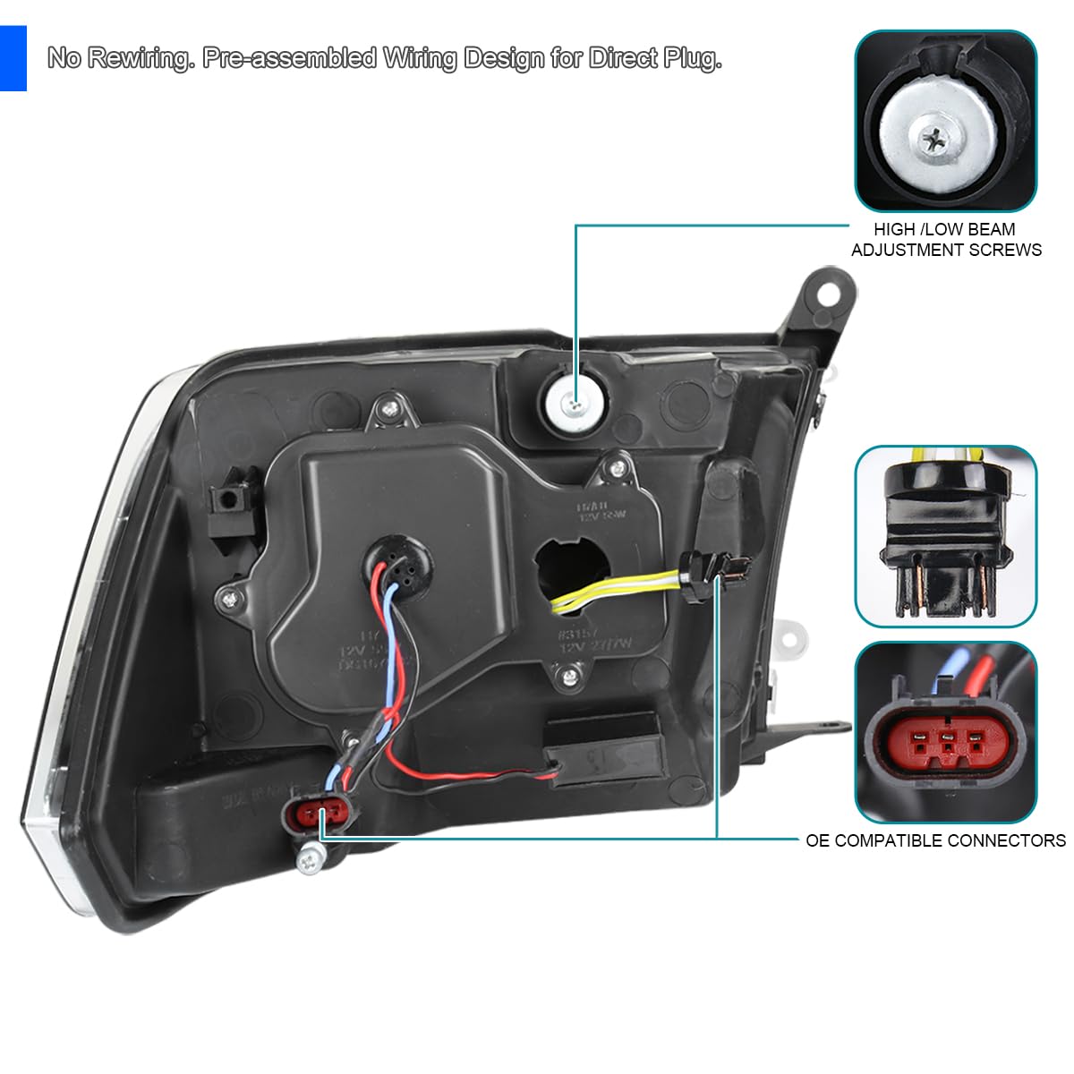 Black SPEC-D TUNING Projector Headlights + Sequential Switchback LED Signal Strip Compatible with 2009-18 Dodge RAM 1500/2500/3500, 2019-24 Dodge RAM 1500 Left + Right Pair Headlamps Assembly