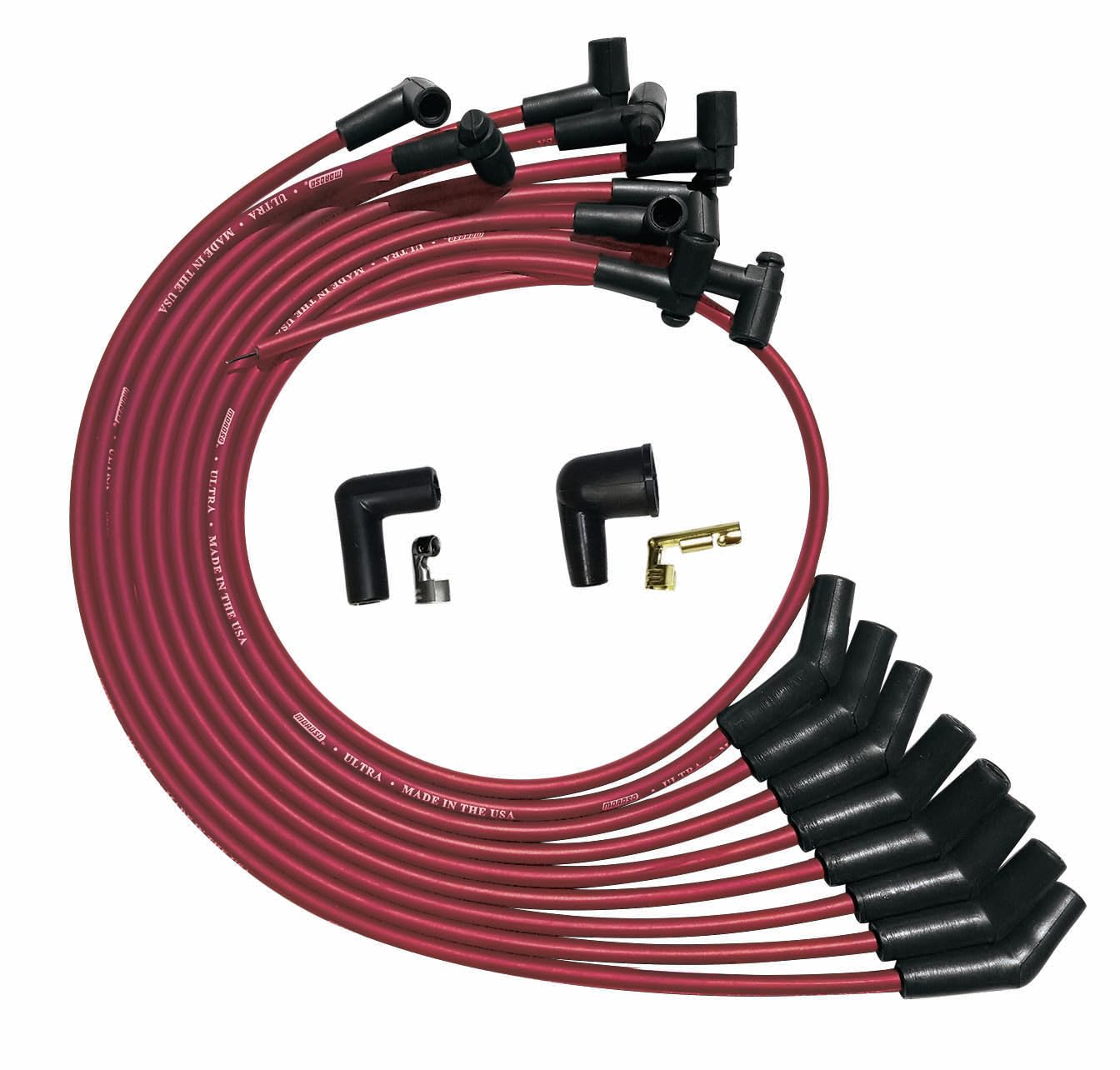 Moroso Ultra Series 52070 Red Spark Plug Wires, Ford 260/289/302, 135 Degree Plug Ends, HEI Distributor