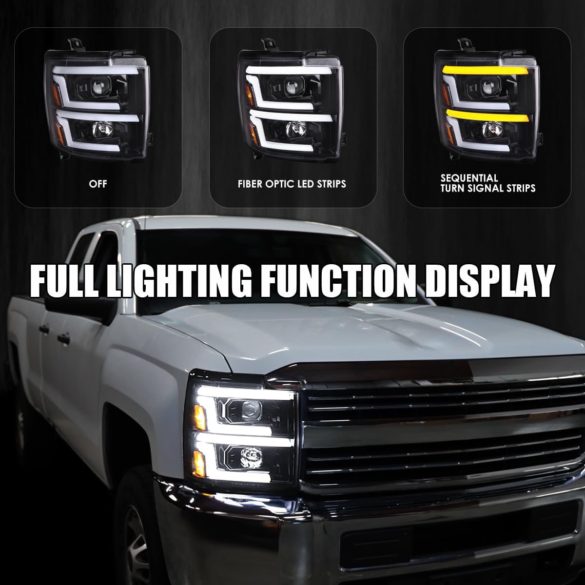 Slick Black SPEC-D TUNING Projector Headlights w/Sequential Switchback LED Signal Lamps Compatible with 2015-2019 Chevy Silverado 2500HD 3500HD