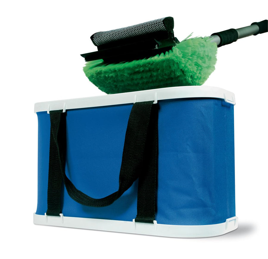Camco Wash Bucket Rectangular Collapsible with Zippered Storage Case - Ideal For Large Wash Brushes, Perfect For Car, Truck, Boat and RV Washing, Easy Storage After Each Use -Holds 5 Gallons (42973)