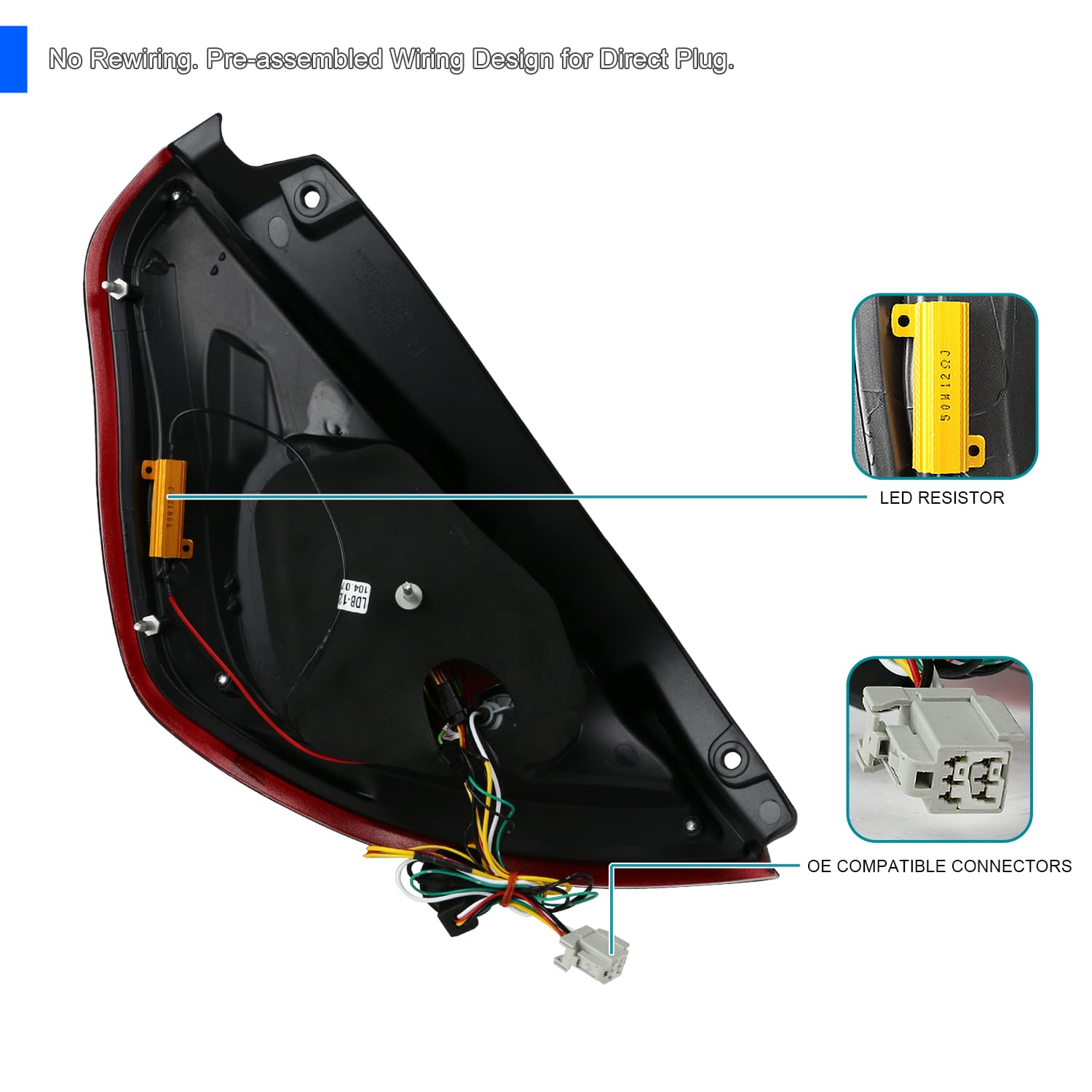 LED Tail Lights SPEC-D TUNING w/LED Tube Compatible with 2011-2013 Ford Fiesta Hatchback, Left + Right Pair Assembly