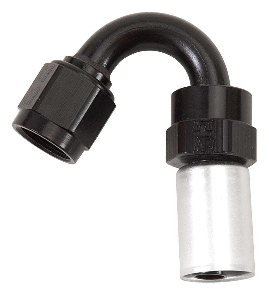CRIMP ON HOSE END #10 SWIVEL 150 DEG BLK & CLR