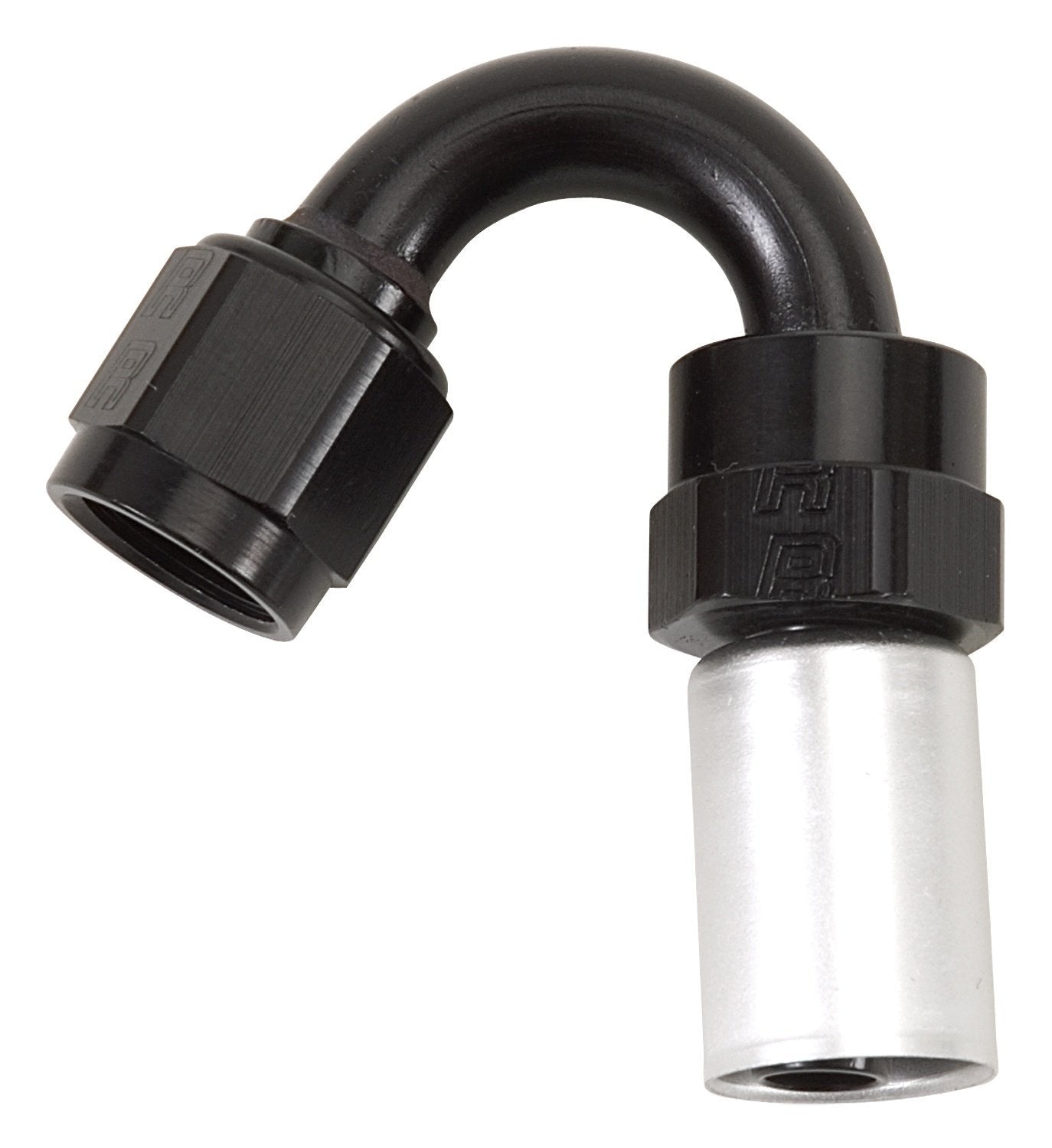 CRIMP ON HOSE END #12 SWIVEL 150 DEG BLK & CLR