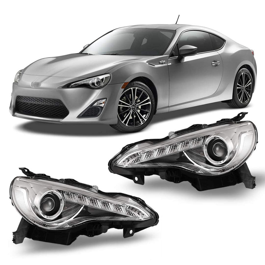Winjet LED DRL Bar Projector Headlights Compatible with [2012 2013 2014 2015 2016 FR-S Toyota 86] (Chrome)