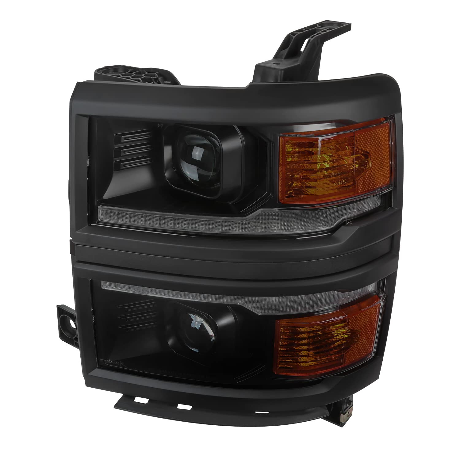 Black Smoke SPEC-D TUNING w/Black Trim Projector Headlights w/Sequential Switchback LED Strip and Startup Animation Compatible with 2014-2015 Chevy Silverado 1500, Left + Right Pair Headlamps