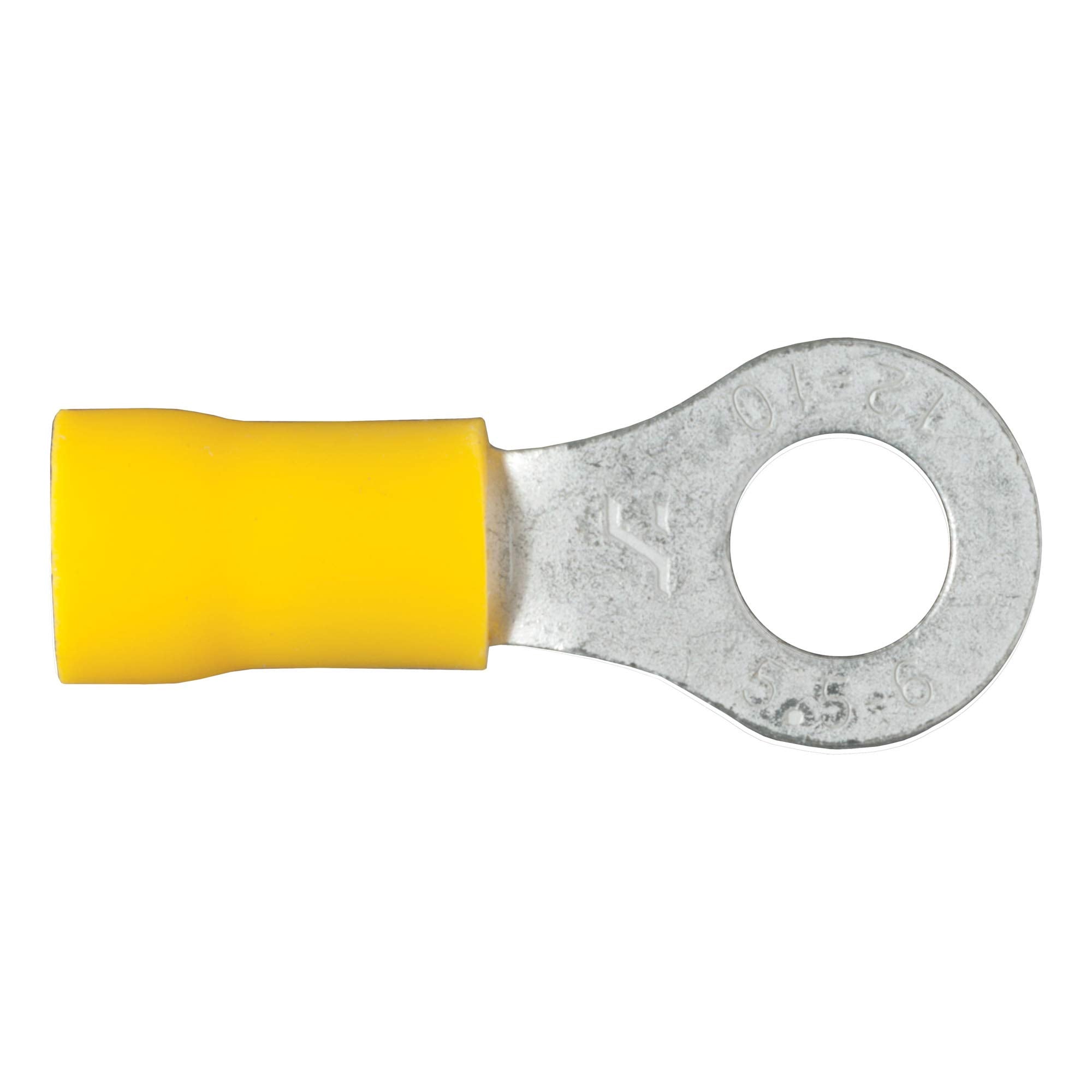 CURT 12-10 Gauge Yellow Vinyl-Insulated Ring Terminal Wire Connectors, 1/4-Inch Stud, 100-Pack