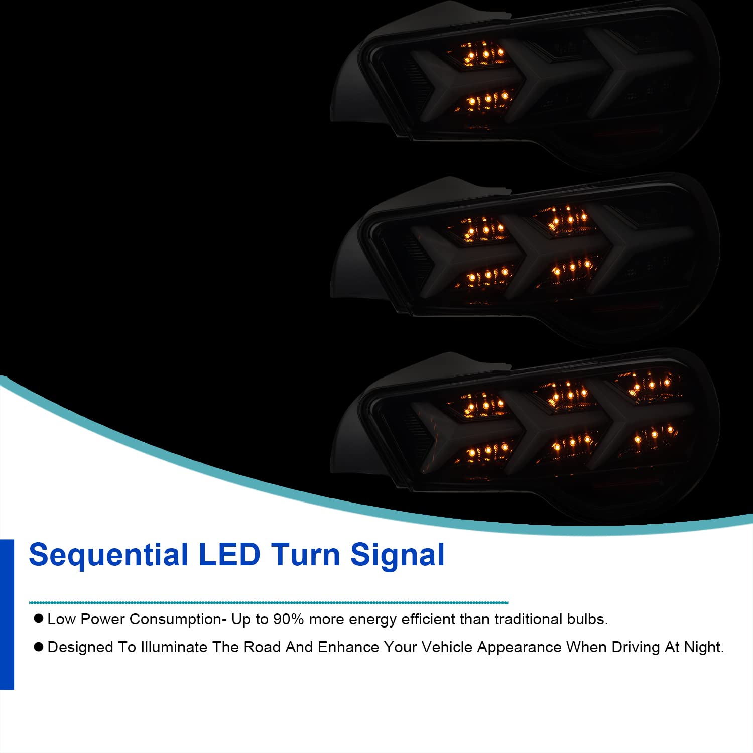 Black Smoke LED Tail Lights+Sequential LED Signal SPEC-D TUNING Compatible with 2013-2016 Scion FR-S, 2013-2016 Subaru BRZ, Left + Right Pair Assembly