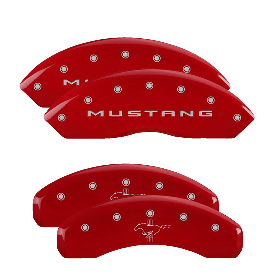 MGP Caliper Covers '2015/Mustang-EngravedRear' Engraved Caliper Cover with Silver Characters, Red Powder Coat Finish (Set of 4) 10204SMB2RD