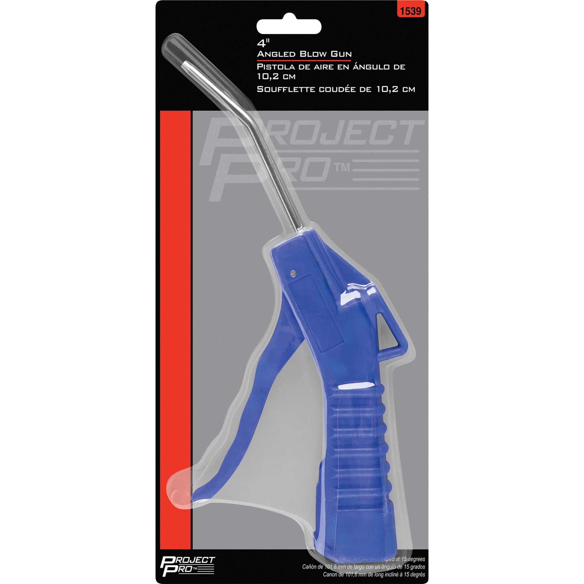 4 in. Angled Blow Gun Performance Tool 1539, Brass Air Flow Valve, 15-Degree Barrel, Contoured Handle, Blue