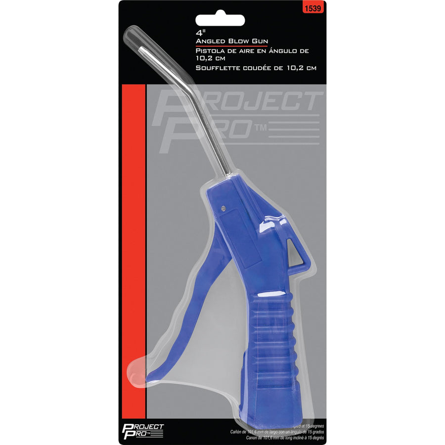 4 in. Angled Blow Gun Performance Tool 1539, Brass Air Flow Valve, 15-Degree Barrel, Contoured Handle, Blue