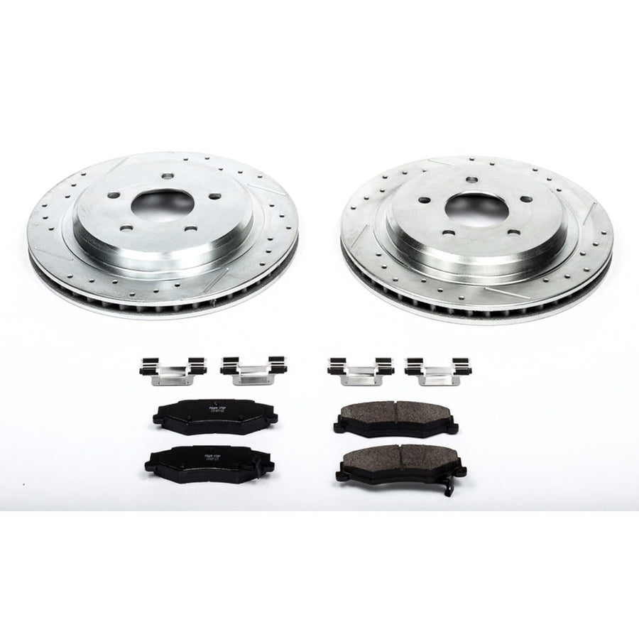 Power Stop K1563 Rear Brake Pads Z23 Carbon Fiber with Drilled & Slotted Brake Rotors Kit For Cadillac XLR 2004-2009, Chevrolet Corvette 1997-2013 [Model Specific]