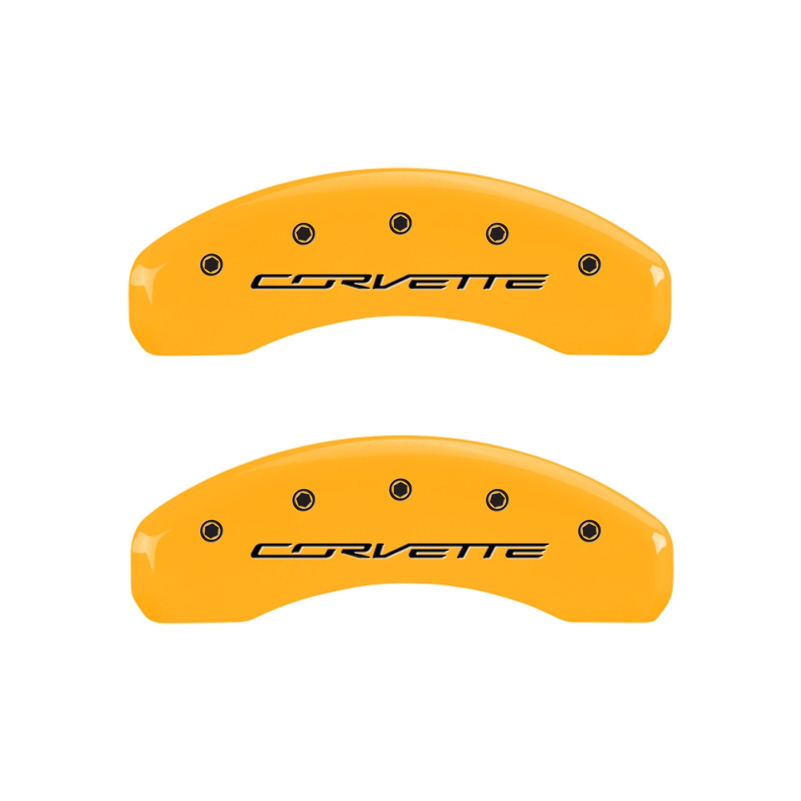 Brake Caliper Covers MGP - Compatible with 2014-2019 Chevy Corvette - Powder-Coated Finish, 4 PCS Front and Rear (Yellow - Corvette C/7 Engraving)