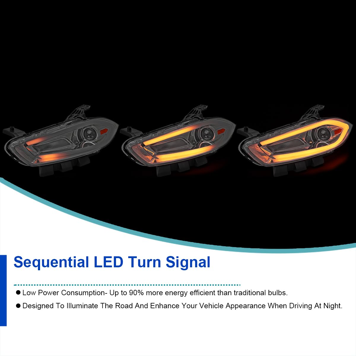 Chrome Projector Headlights SPEC-D TUNING w/Switchback Sequential LED Signal Tube and Startup Animation Compatible with 2013-2016 Dodge Dart, Left + Right Pair Headlamps Assembly