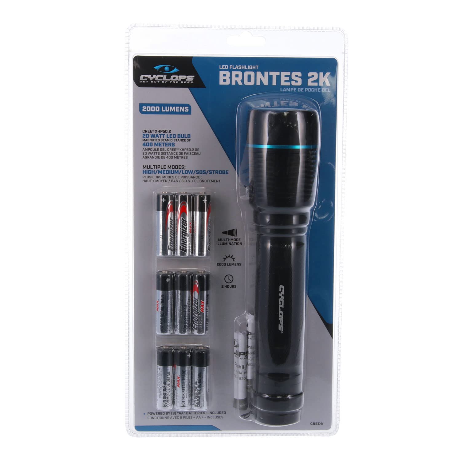Brontes Cyclops Powerful 5 Illumination Modes IPX7 2000 Lumens LED Flashlight for Hunting, Camping, Hiking