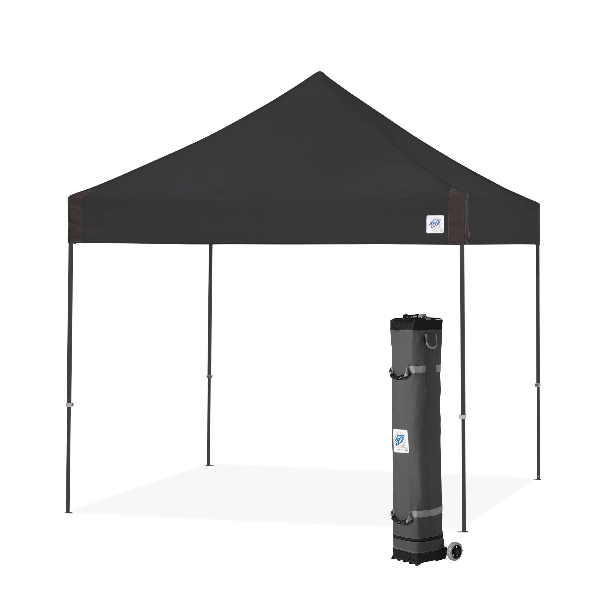 E-Z UP Instant Shelter Vantage Canopy, 10' x 10', Steel Gray Powder-Coated Steel Frame with Wide-Trax Roller Bag & 4 Piece Spike Set, Black