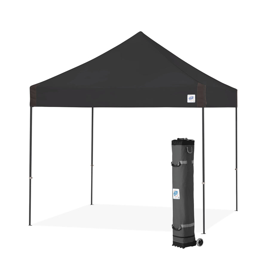 E-Z UP Instant Shelter Vantage Canopy, 10' x 10', Steel Gray Powder-Coated Steel Frame with Wide-Trax Roller Bag & 4 Piece Spike Set, Black