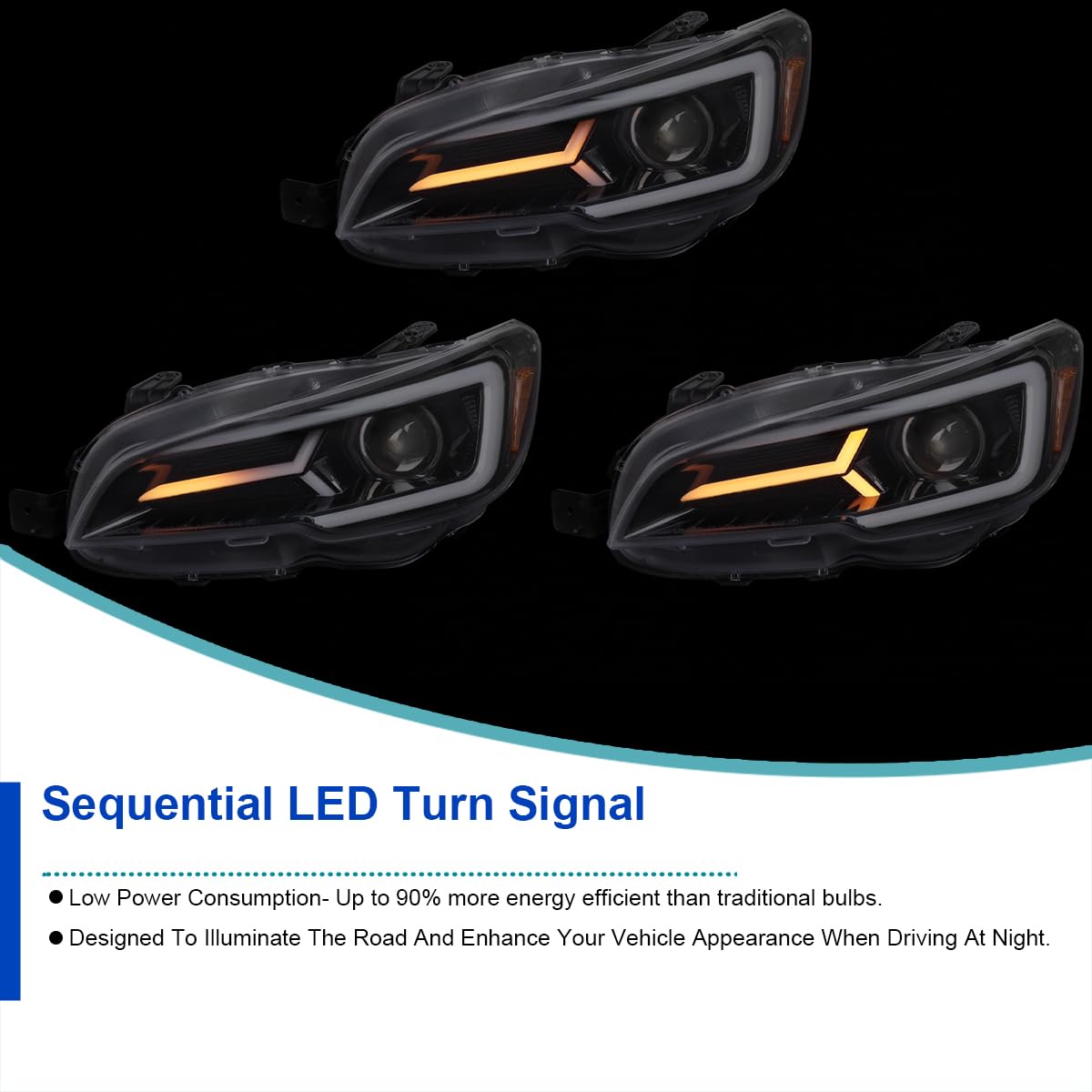 Jet Black SPEC-D TUNING Projector Headlights w/Sequential LED Turn Signal Compatible with 2015-2021 Subaru WRX STI with Halogen Headlights, L + R Pair Headlamp Assembly