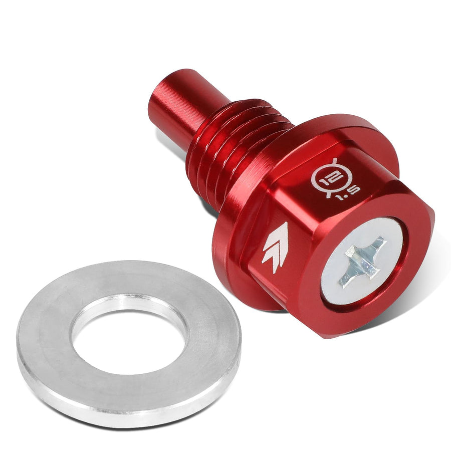 NRG Innovations Oil Drain Magnetic Plug, M12 X 1.5 Thread Size Engine Oil Drain Nut w/Washer, Red, T-6061 Aluminum w/Stainless Steel Internal Magnet, NRG-NOP-400RD