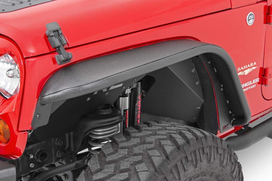 8" Rough Country Front Flat Fender Flares for Jeep Wrangler JK (2007-2018) - Tubular Steel, Black, Set of 2
