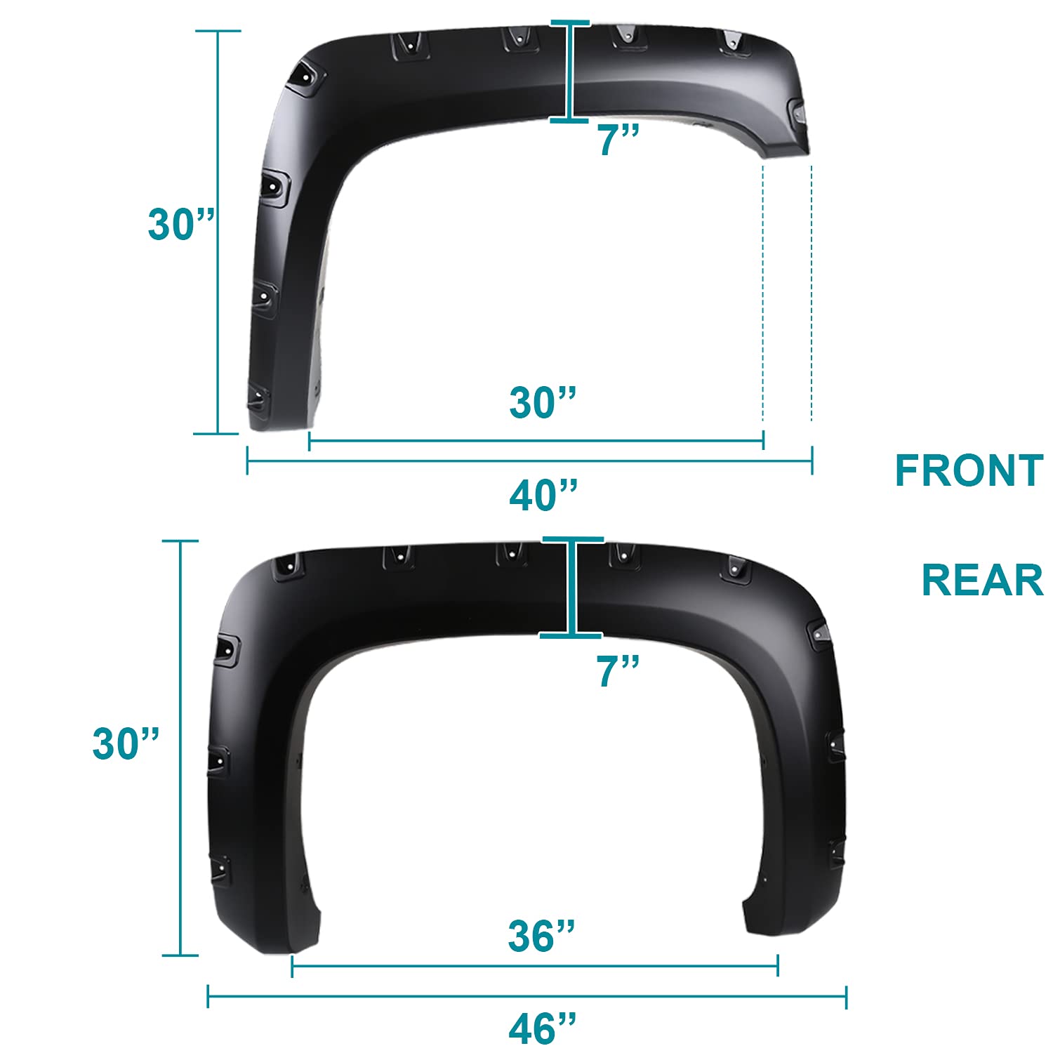 4PC Spec-D Tuning Front + Rear Smooth Bolt On Pocket Style Fender Flares Compatible with 2007-2013 Chevy Silverado 1500 2500HD 3500HD