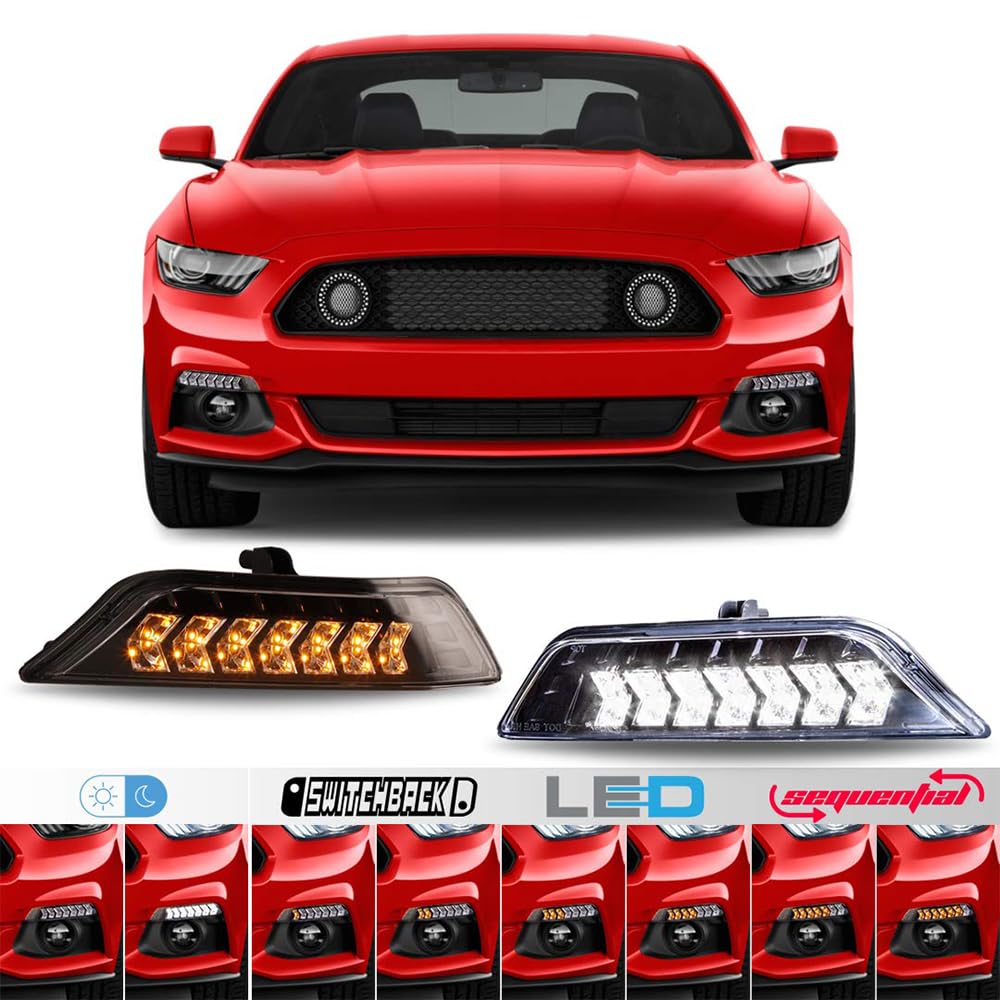 Amber LED Sequential Turn Signals Winjet Compatible with 2015 2016 2017 Ford Mustang Coupe & Convertible, Black Housing Clear Lens Sequential Turn Signals Fit For 2015-2017 Ford Shelby GT350