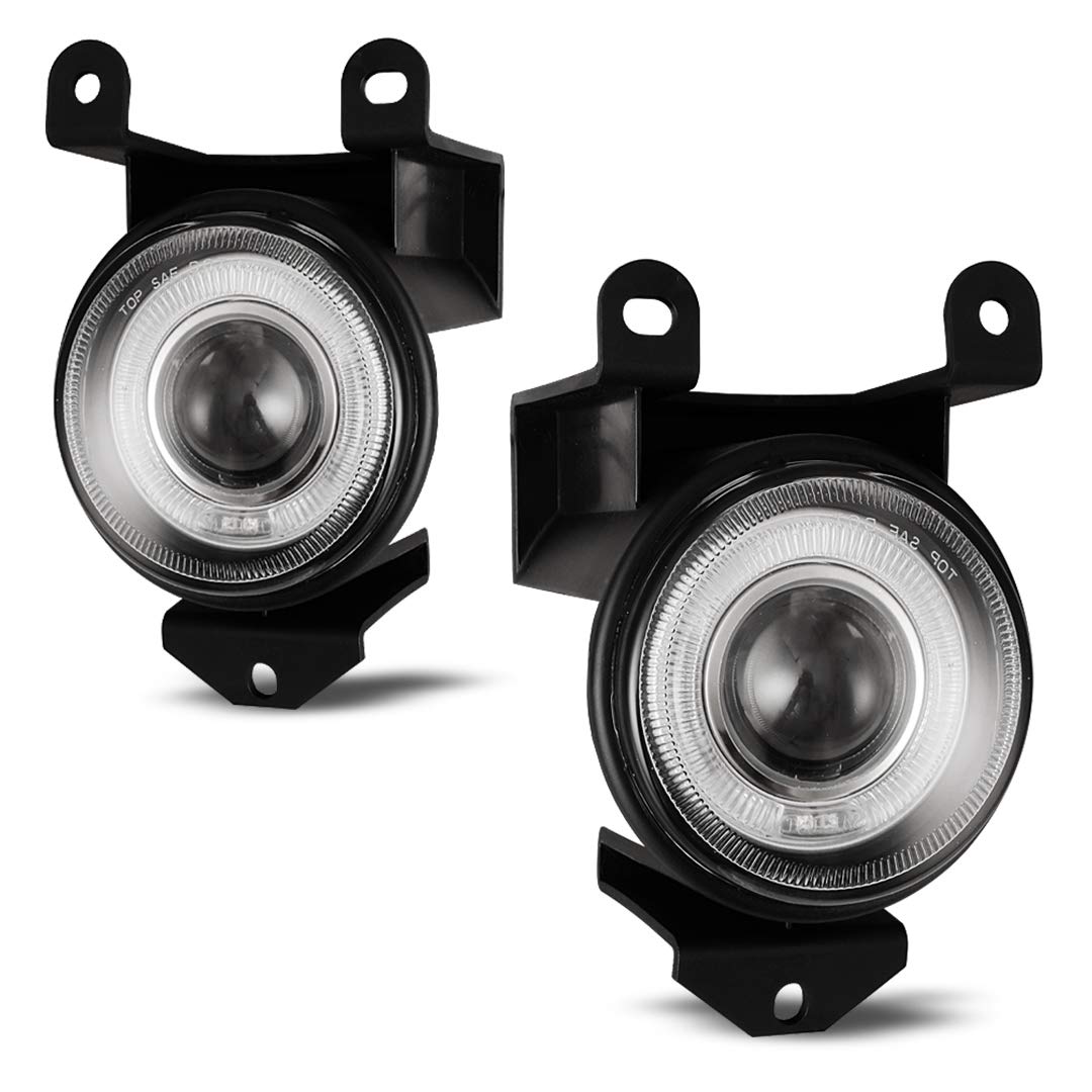 Winjet Fog Lights Fit For GMC [1999-2006 SIERRA 1500 C3/Denali] & [2007 SIERRA 1500 CLASSIC C3/Denali], Halo Ring Projector Fog Lamp For [2001-2005 YUKON C3/Denali] w/H3, Clear Lens