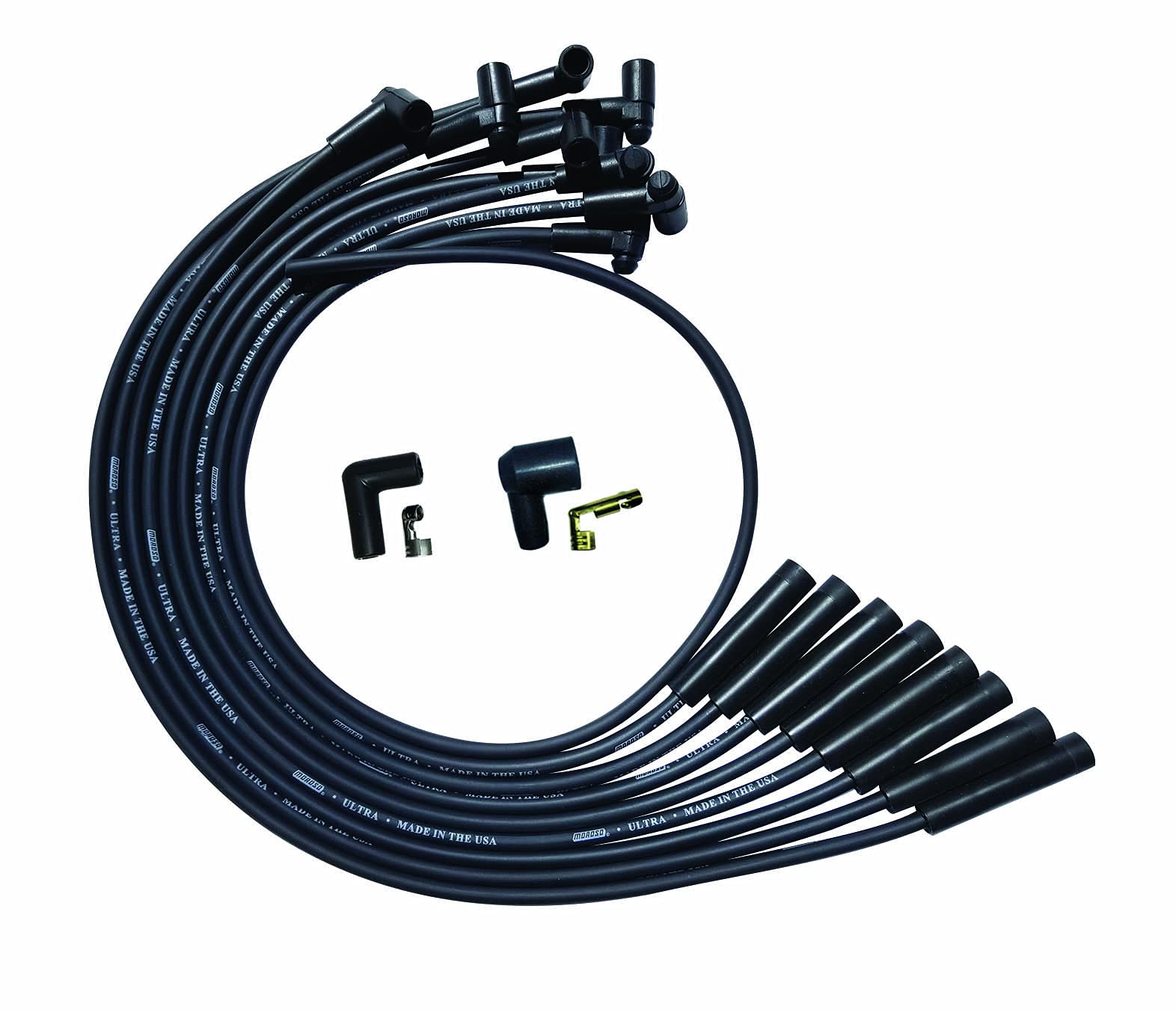 Moroso Ultra Series Black Spark Plug Wires, Big Block Chevy, Routing Over Valve Cover, Straight Plug Ends, HEI Distributor