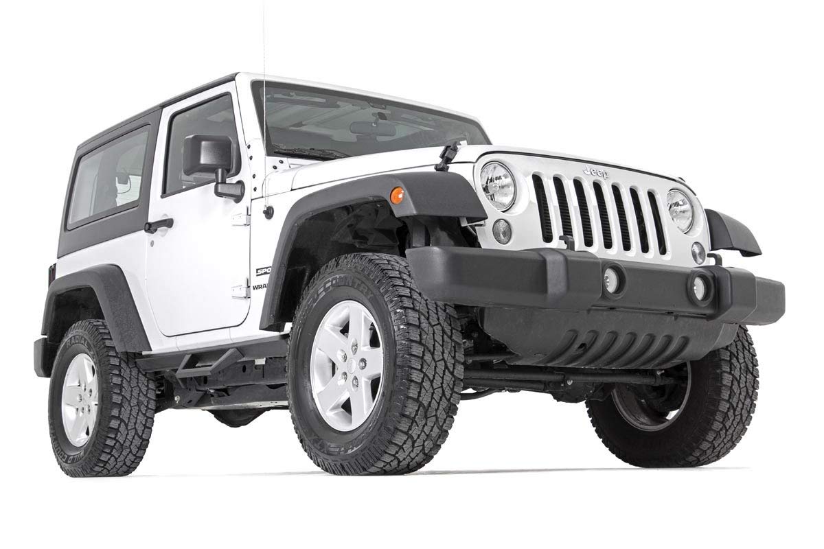 Contoured Rough Country Drop Steps for 07-18 Jeep Wrangler JK | 2 Door - 90763,Black