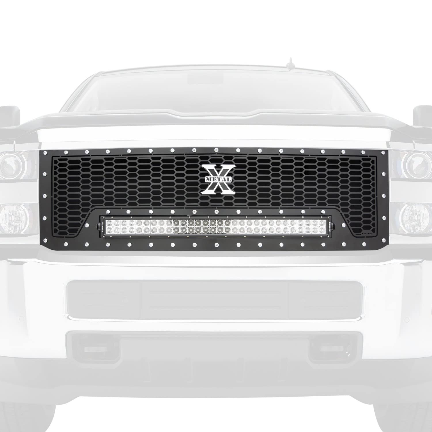 Laser Torch Grille, 2015-2019 Silverado HD, Black, 1 Pc, Replacement, Chrome Studs with (1) 30" LED - PN #7311241