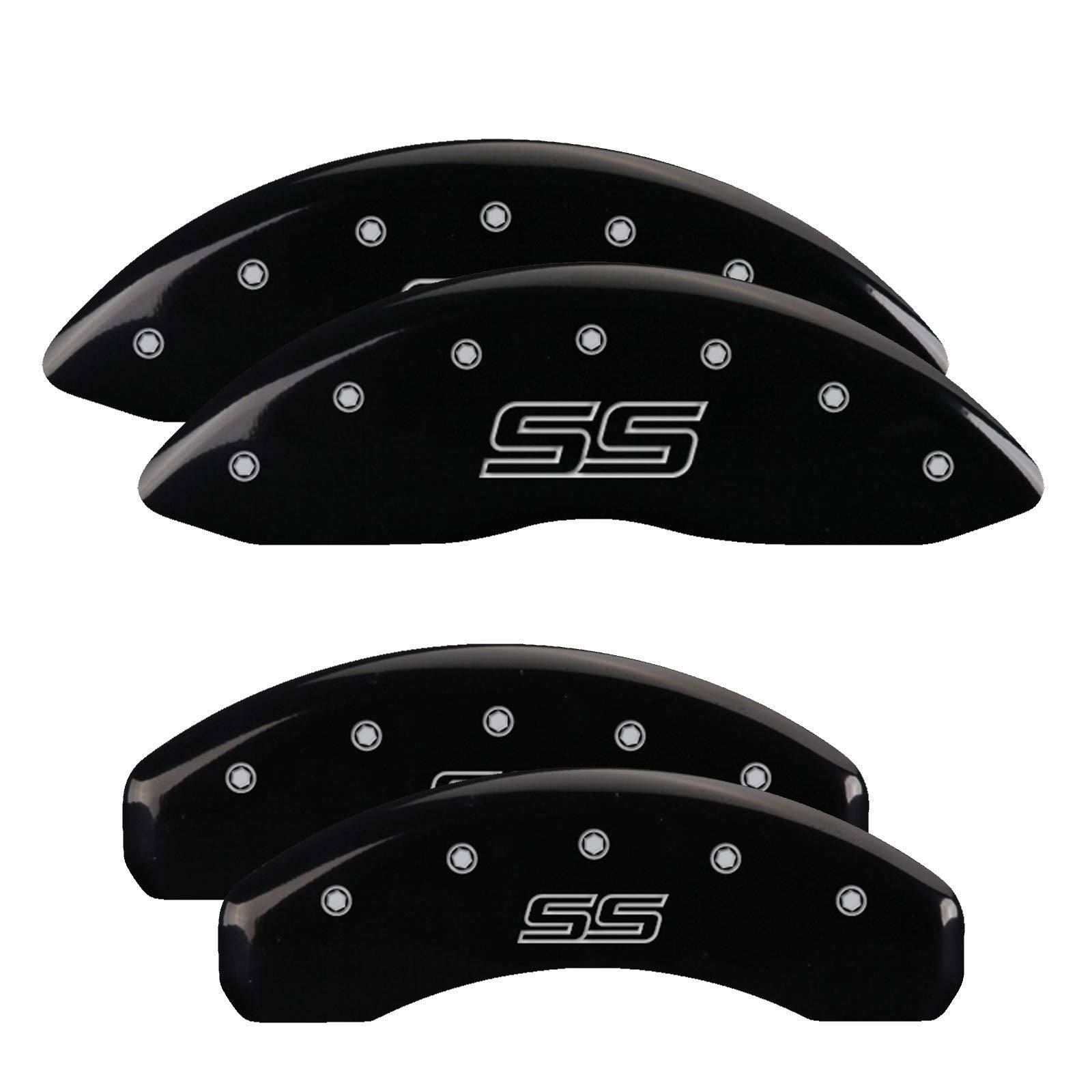 Black MGP Caliper Covers 14030SSSRBK Brake Covers for 2006-2009 Chevrolet Trailblazer with Silver SSR Logo (Set of 4)