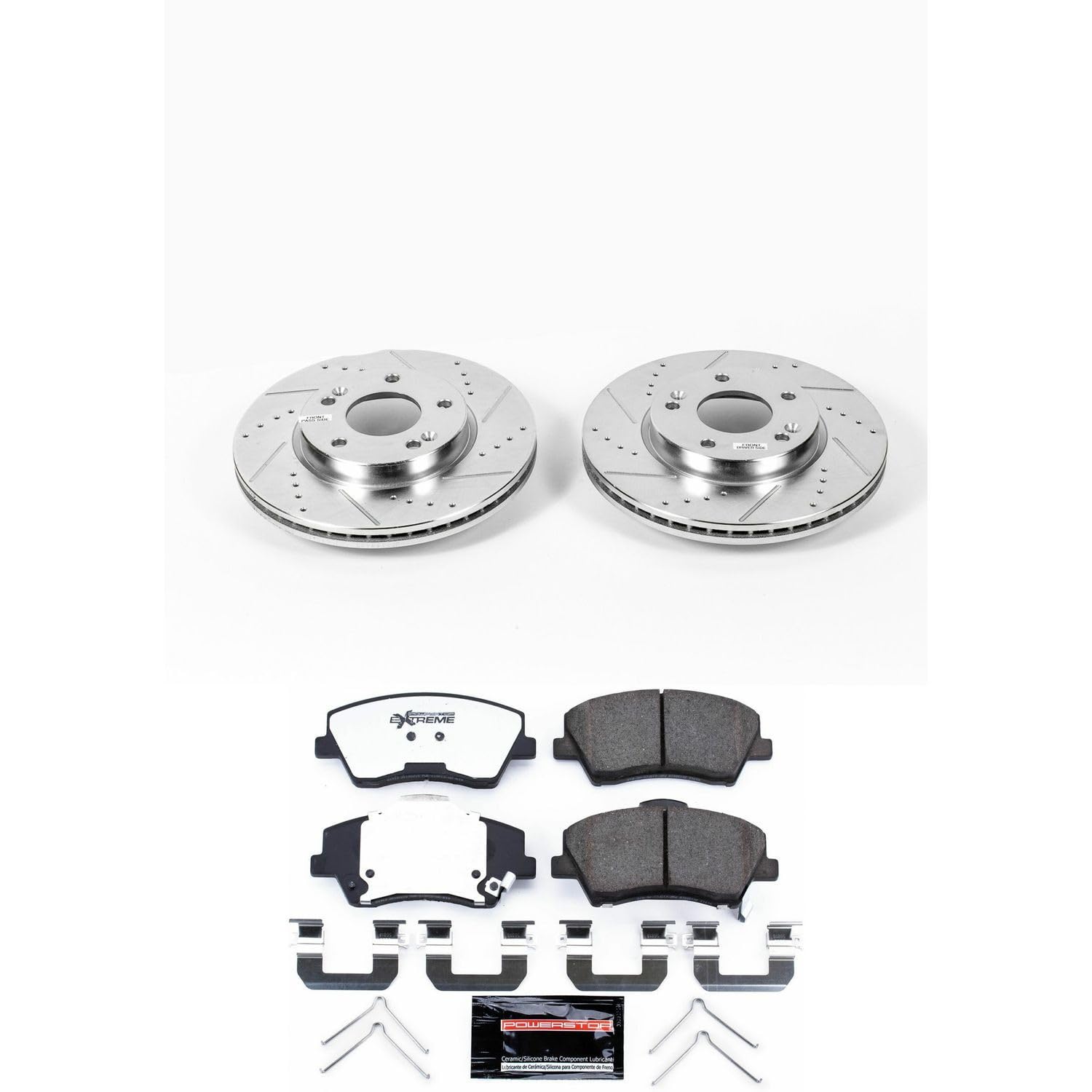 Power Stop Front Brake Kit For 2017 2018 2019 2020 Elantra Hyundai - Truck & Tow Carbon Fiber Ceramic Brake Pads & Drilled and Slotted Rotors Replacement, K7370-36