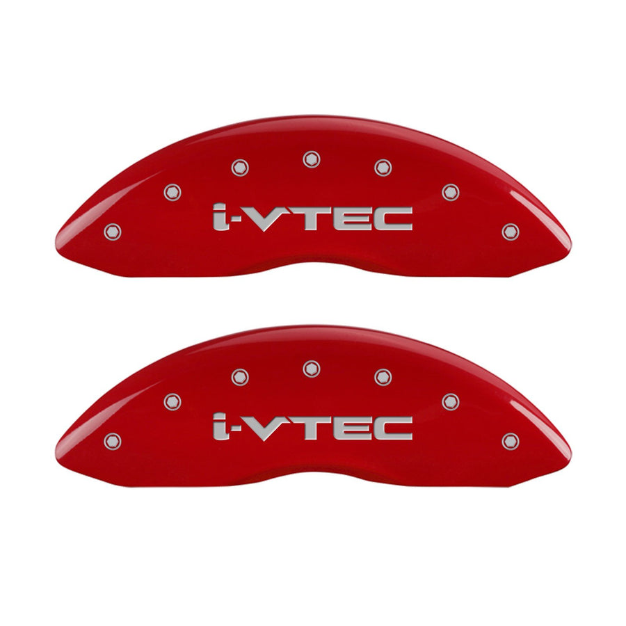 MGP Caliper Covers Front and Rear 20219SIVTRD Red Powder Coat Finish, Set of 4 (i-Vtec Silver Characters, Engraved)