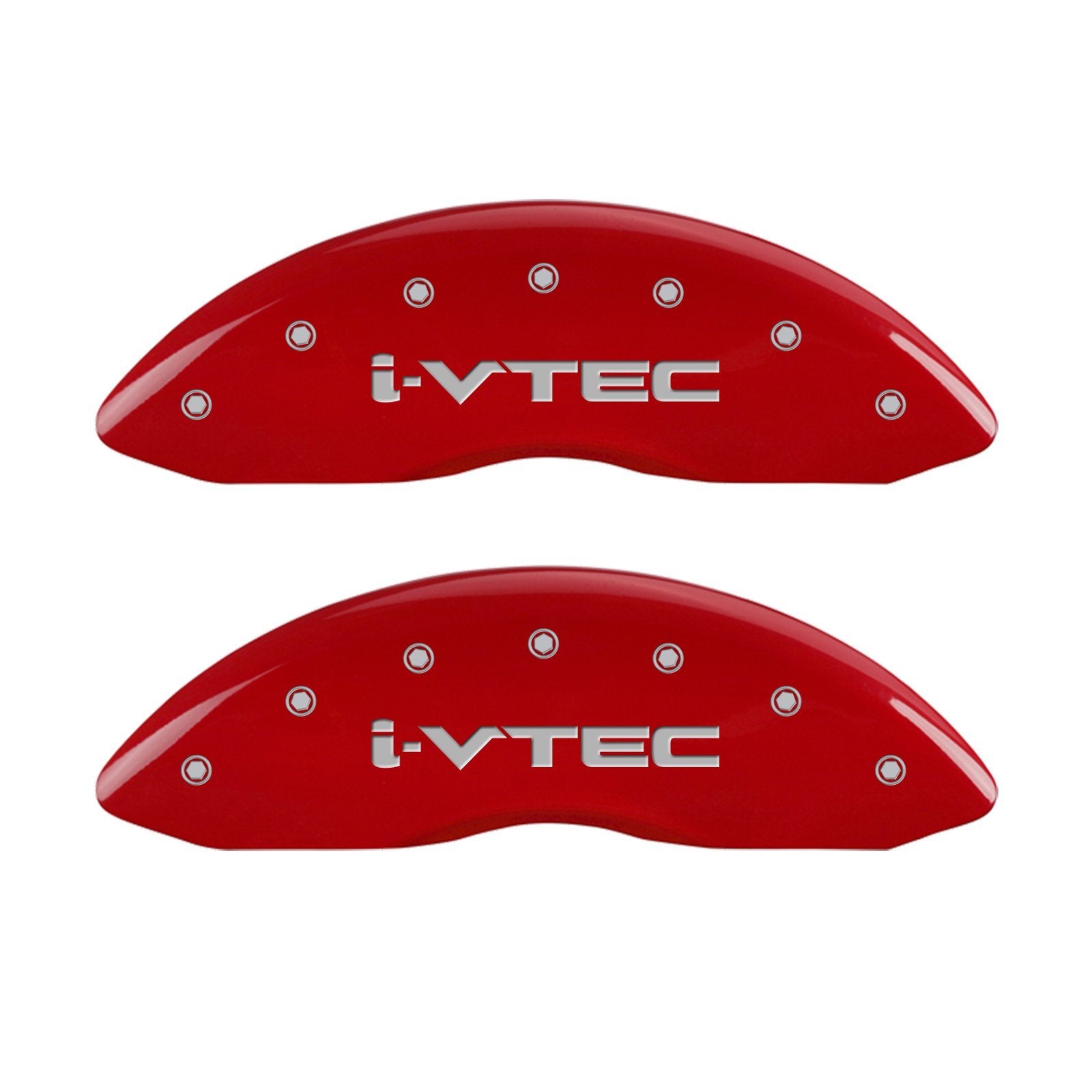 MGP Caliper Covers Front and Rear 39013SIVTRD Red Powder Coat Finish, Set of 4 (i-Vtec Silver Characters, Engraved)
