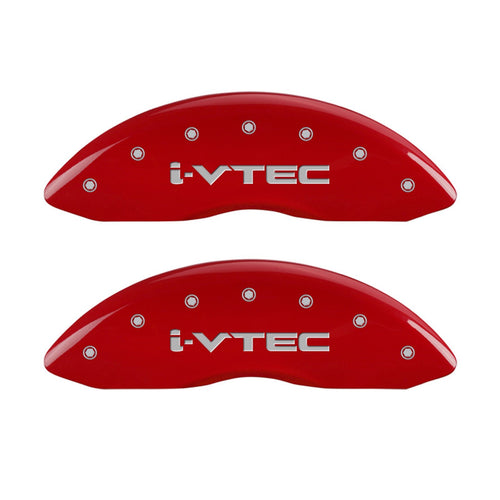MGP Caliper Covers Front and Rear 39013SIVTRD Red Powder Coat Finish, Set of 4 (i-Vtec Silver Characters, Engraved)
