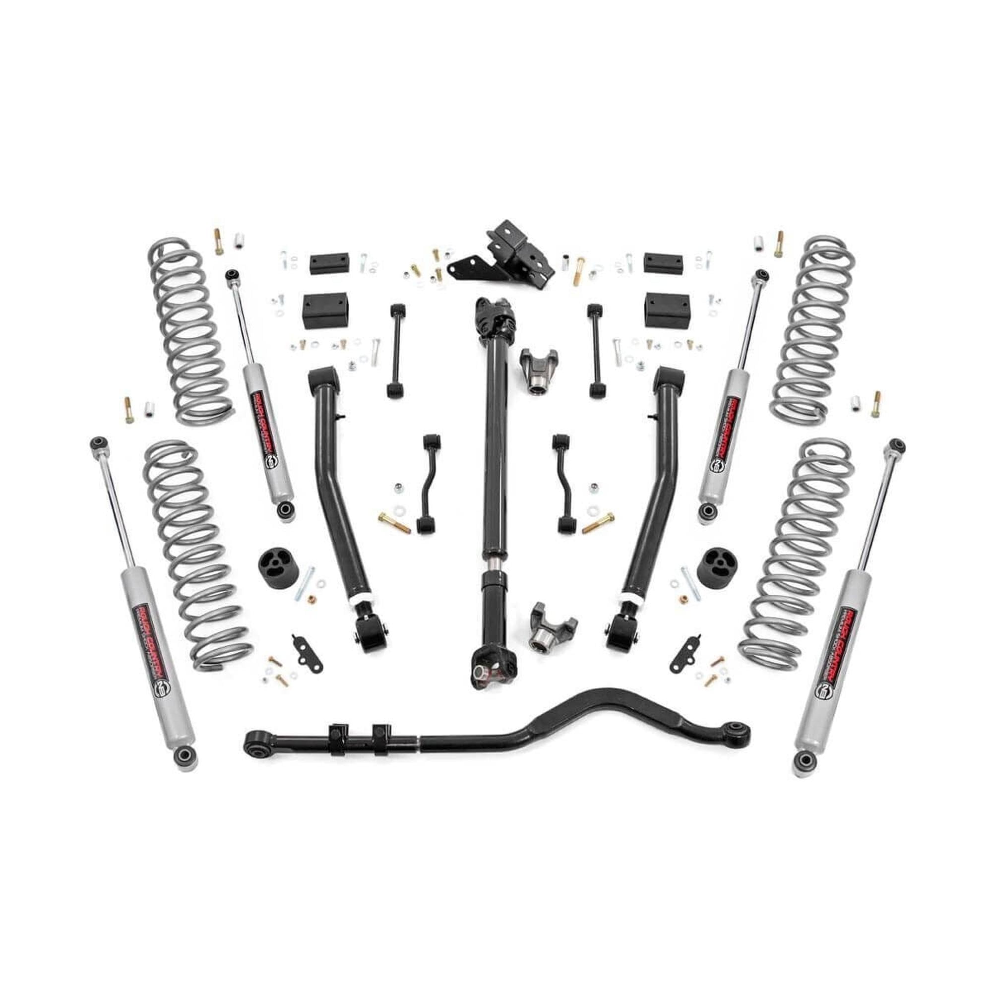 3.5" Rough Country Lift Kit w/ N3 Shocks for Jeep Wrangler Rubicon 2-Door (2024-2025) – Includes Front & Rear Shocks, Adjustable Control Arms, Front Driveshaft, Lifted Coil Springs