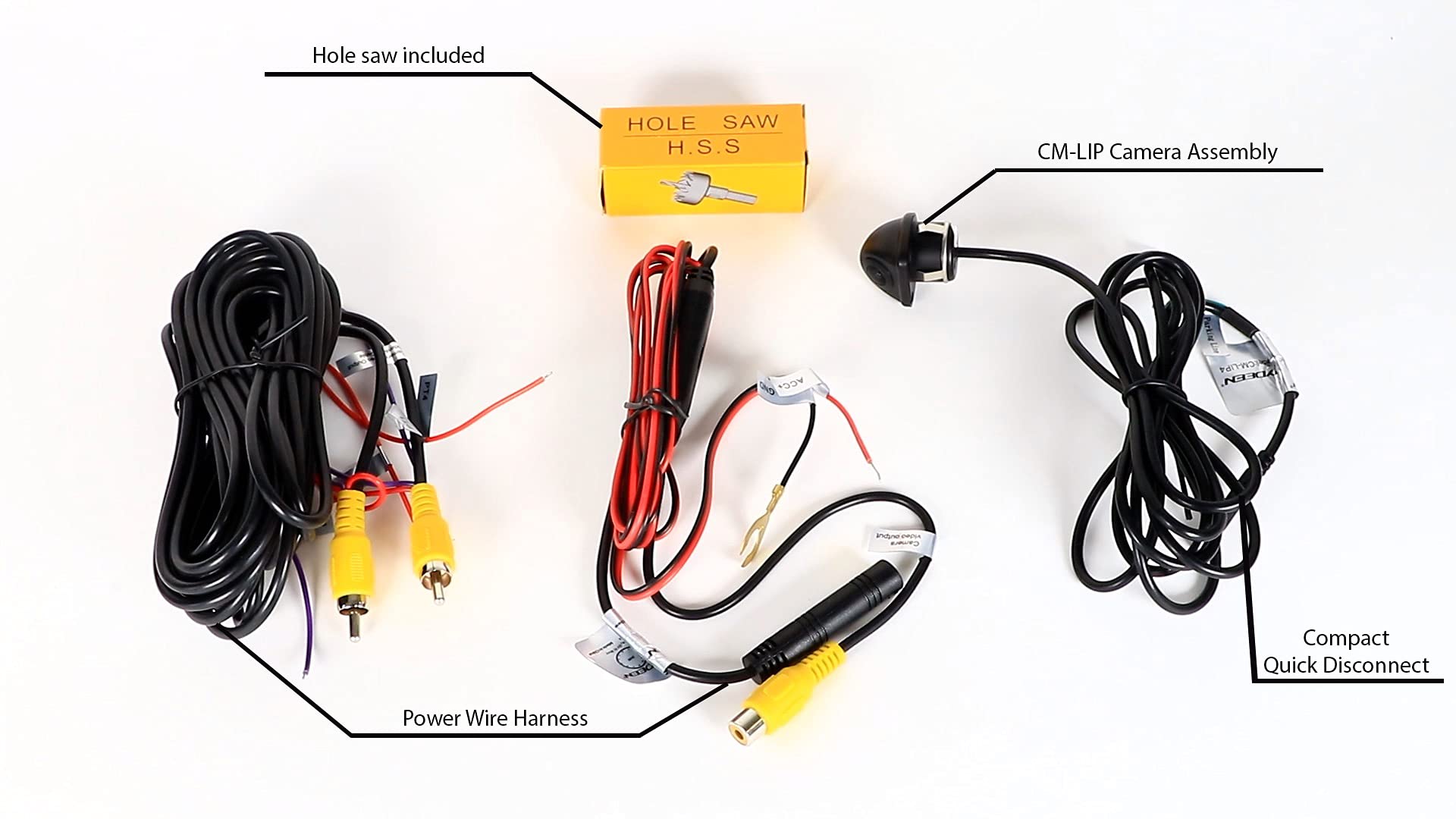 Backup/Front Lip Camera RYDEEN CM-LIP4, Waterproof, NightVision CMOS Sensor, ABS Casing, Spring Mount, Include a Hole Saw, OEM Style, Reverse Trigger, for Cars, Trucks, SUVs, RVs, Vans (Black)