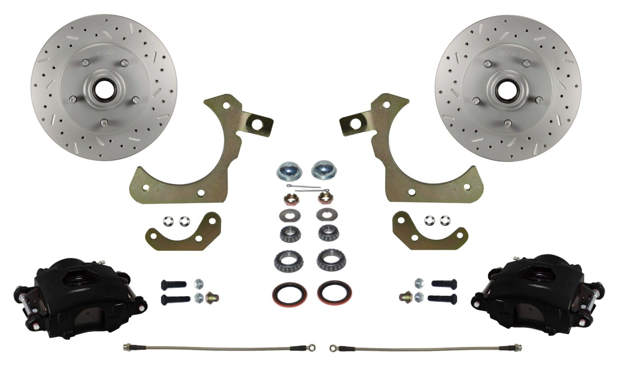 Spindle Mount Kit LEED BRAKES With Maxgrip Cross Drilled and Slotted Rotors Black Calipers