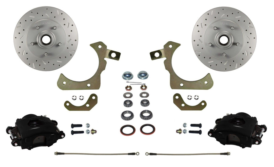 Spindle Mount Kit LEED BRAKES With Maxgrip Cross Drilled and Slotted Rotors Black Calipers
