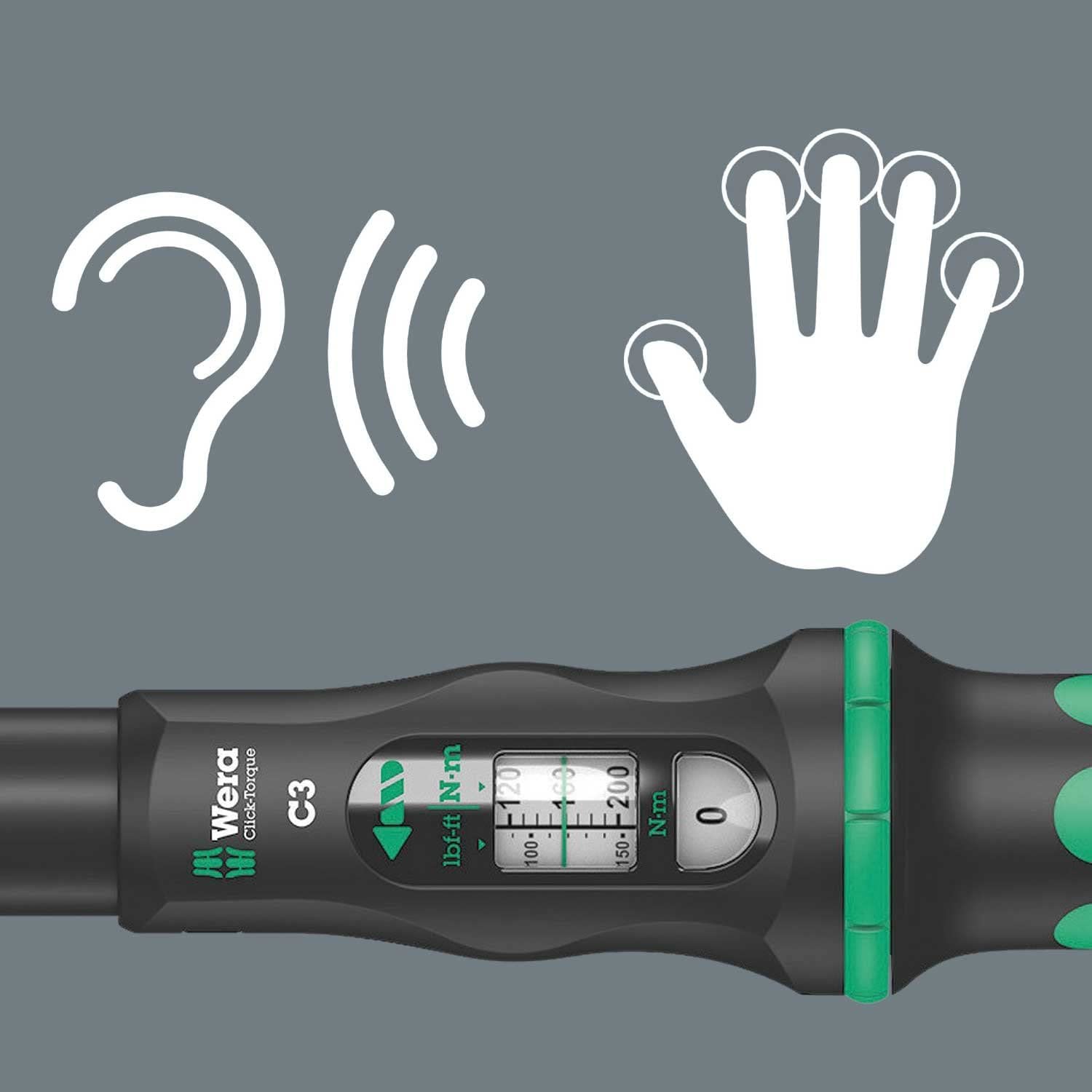 Wera - Click-Torque C 5075622001 3 torque wrench with reversible ratchet, 1/2" x 40-200 Nm, black/green