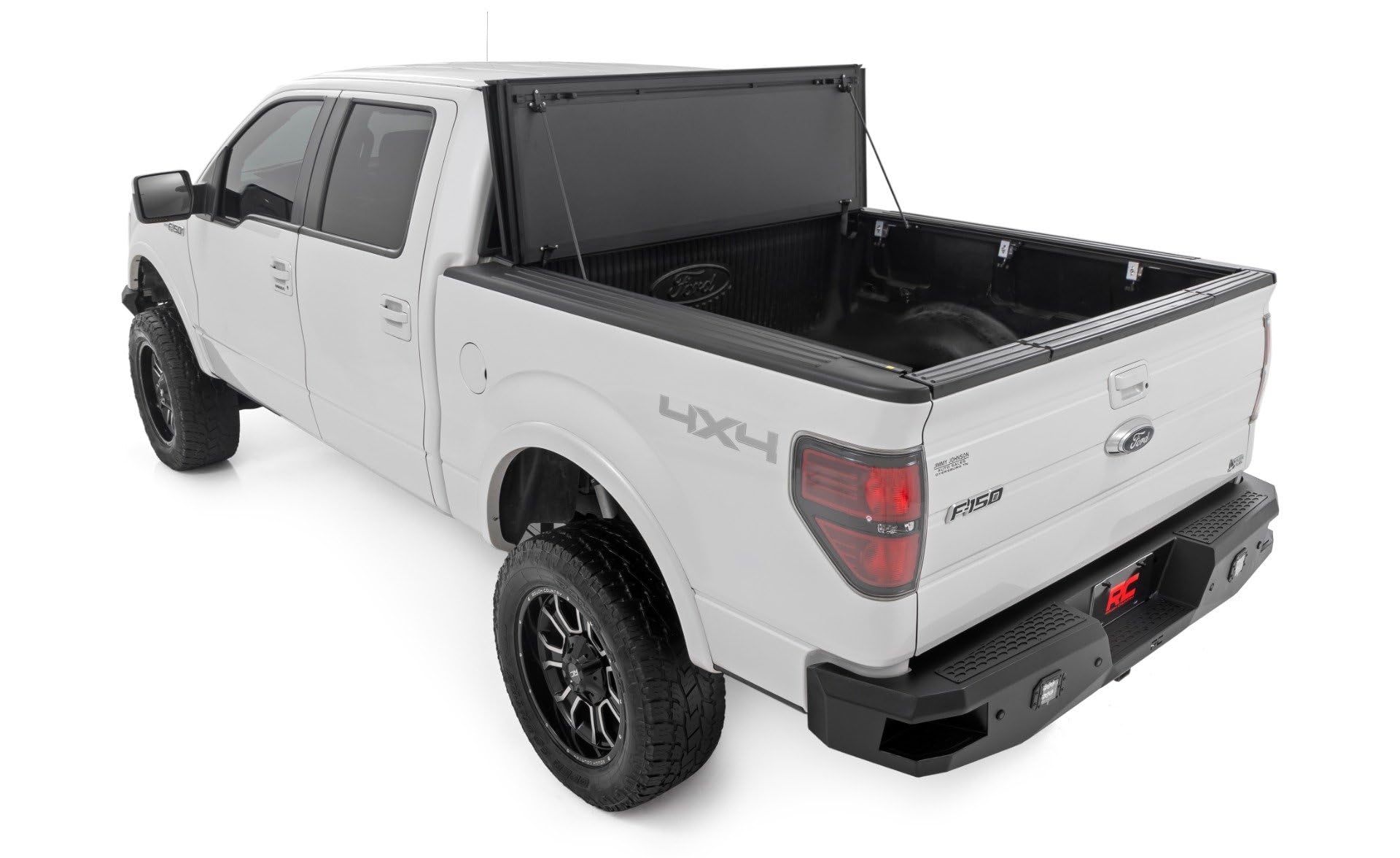 Rough Country Hard Tri-Fold Truck Bed Flip Up Tonneau Cover for Ford F-150 (2004-2014) - Fits 5'7" (66.0-67.0") Bed, All-Weather, Flush Aluminum Panels