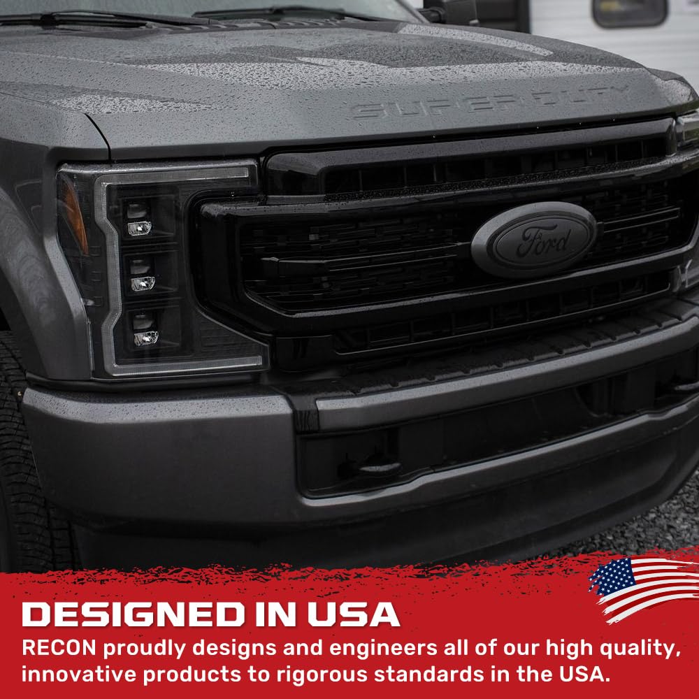 RECON - Full LED Projector Headlights Fits 2017-2019 Super Duty (F250 F350 F450) OLED DRL & Scanning Switchback LED Turn Signals (Replaces OEM Halogen Style Headlights) - Smoked Lens